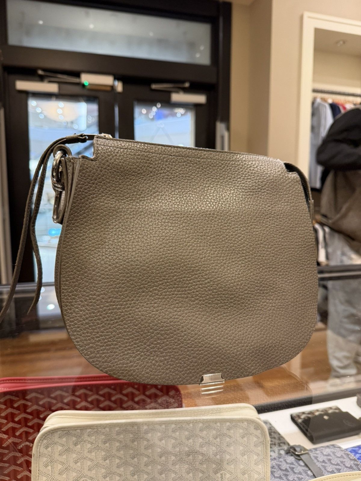 Allsaints Allsaints Captain Lea Grey Pebbled Leather Saddle Bag Size ONE SIZE - 1 Thumbnail