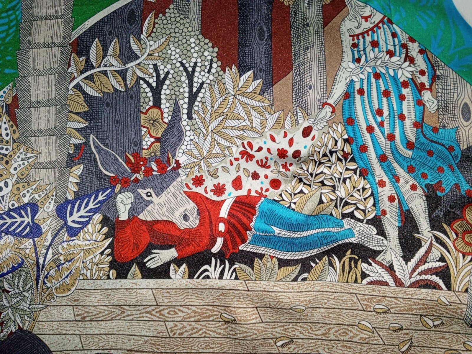 Other RICCINI Italy Red Blue Green Jungle Tiger Silk Scarf Shawl Size ONE SIZE - 6 Thumbnail