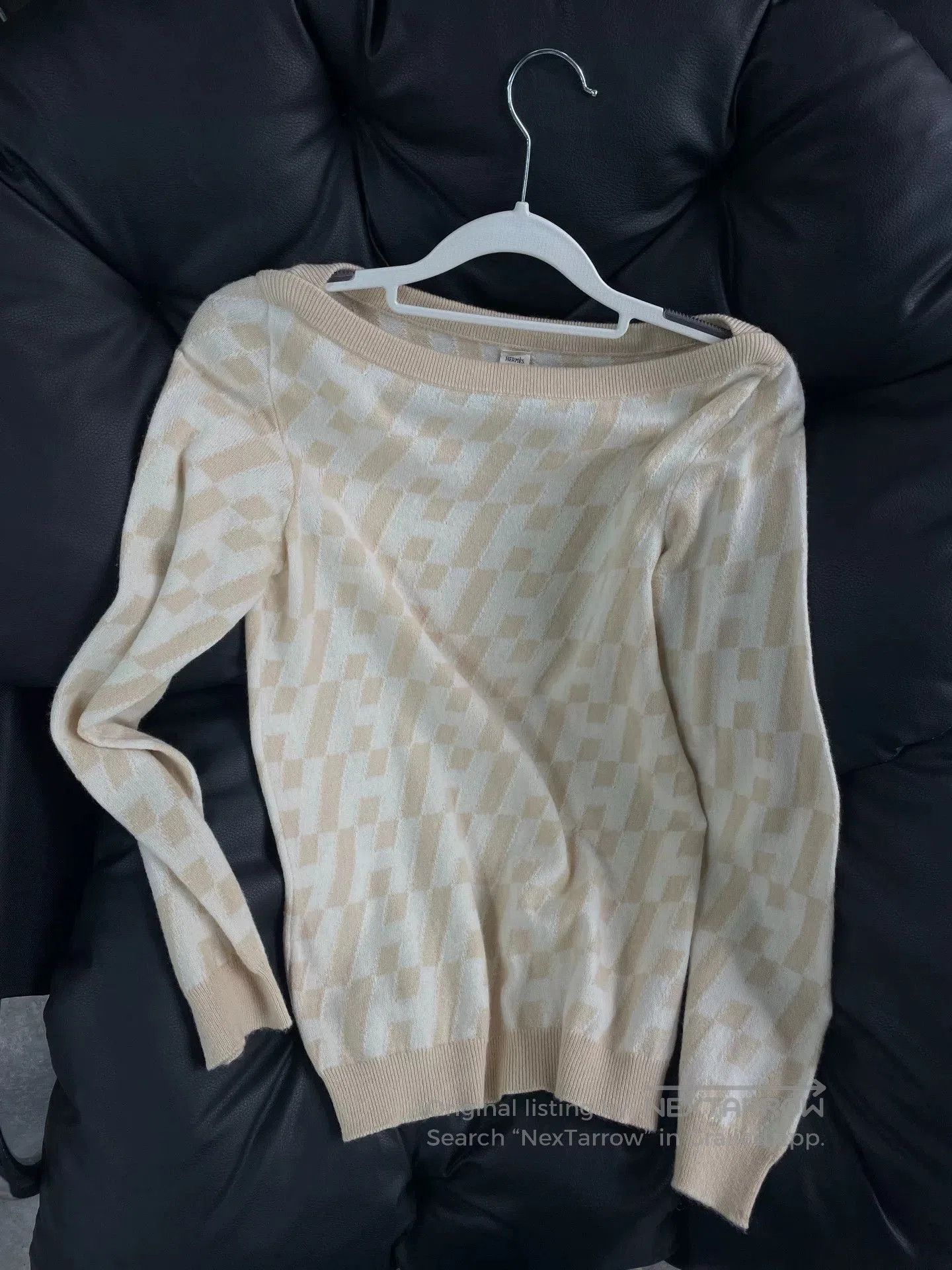 Hermes Beige Checkered Sweater.
