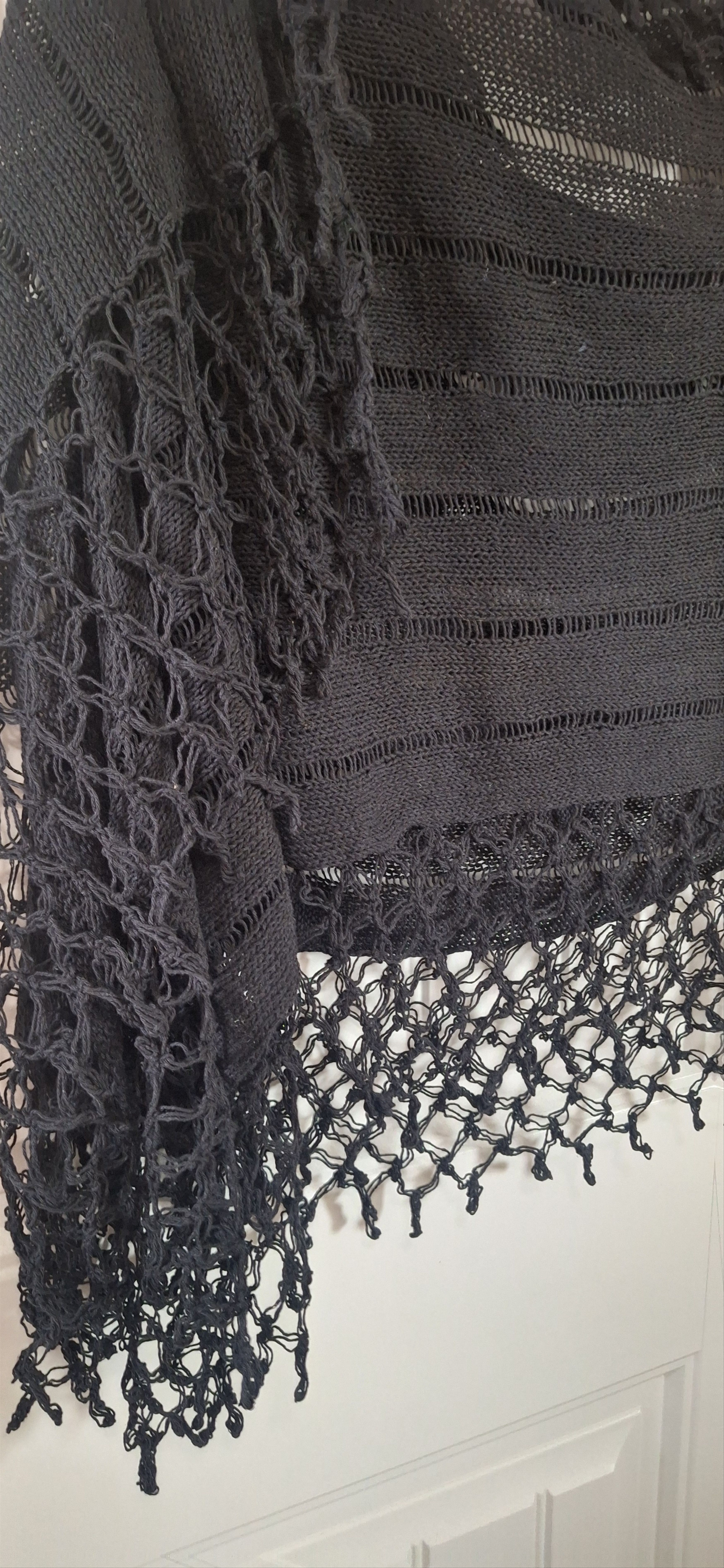 Other Handmade Black Shawl – Cotton Linen Wrap – Boho Gothic Size ONE SIZE - 6 Thumbnail