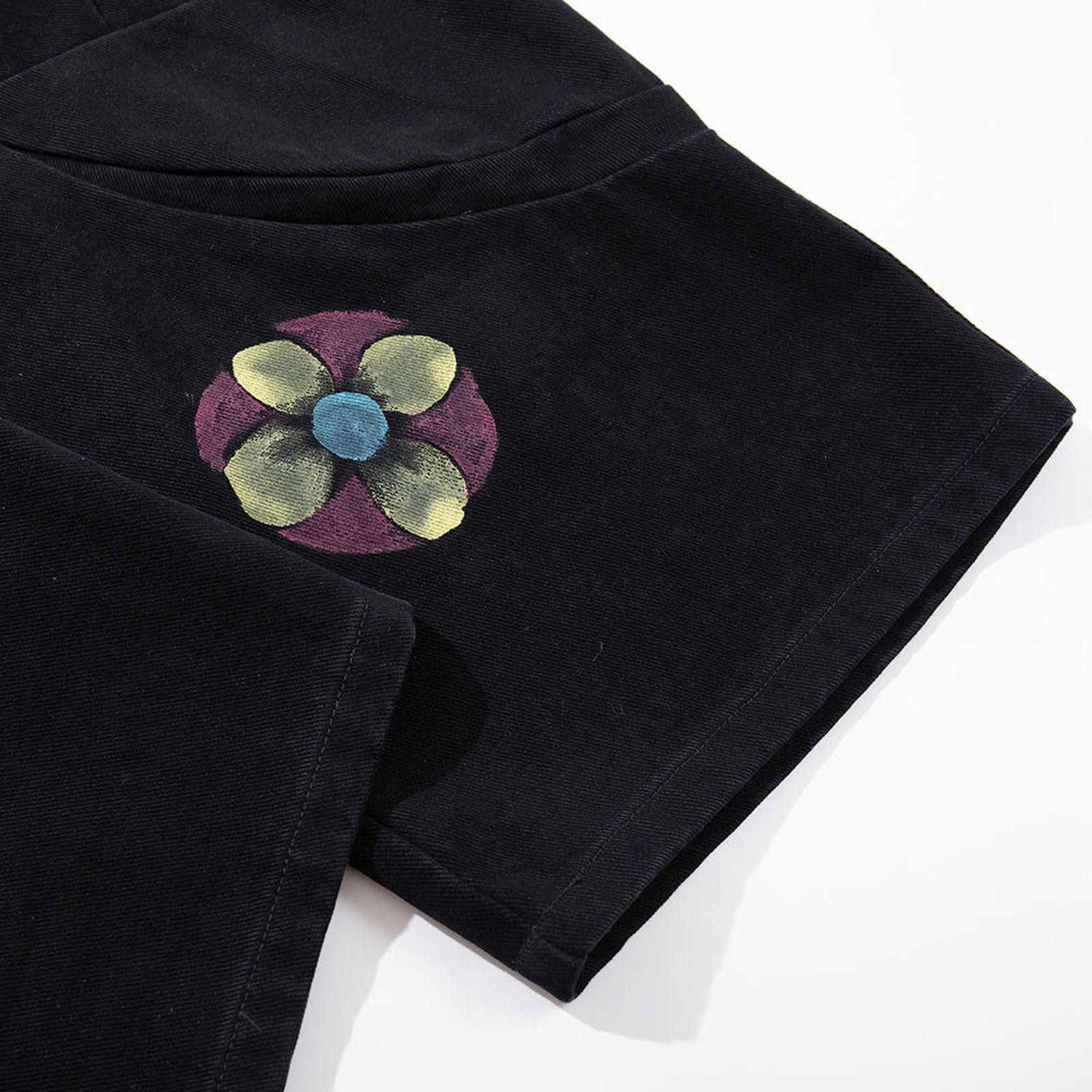 Japanese Brand Black Wide Leg Cargo Pants with Floral Patches Size US 32 / EU 48 - 4 Thumbnail