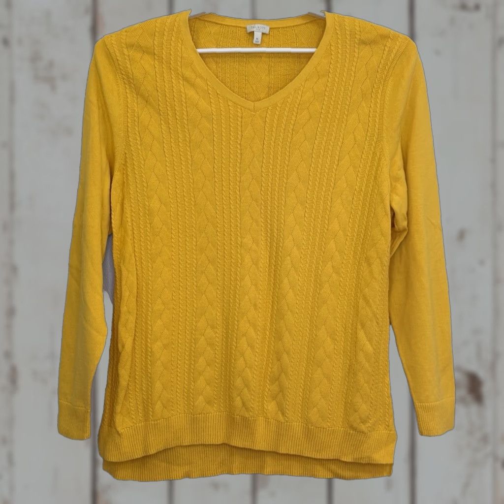 Talbots Talbots Tunic Sweater Womens XL Yellow Gold V-Neck Long Sleeve Cable-Knit 100% Cotton Pullover Size XL / US 12-14 / IT 48-50 - 1 Thumbnail