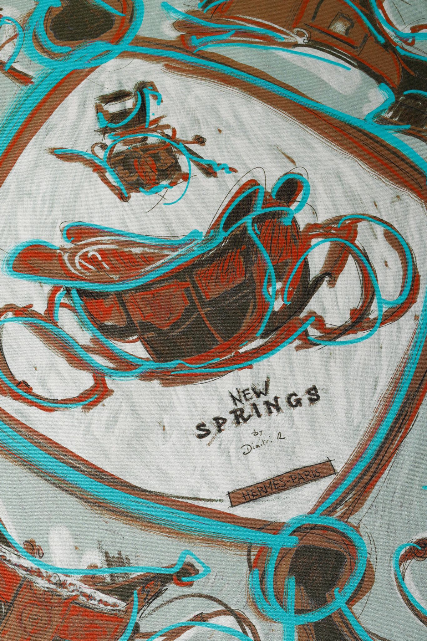 Hermes Hermes New Springs 90 Teal & Brown Silk Scarf Size ONE SIZE - 3 Thumbnail