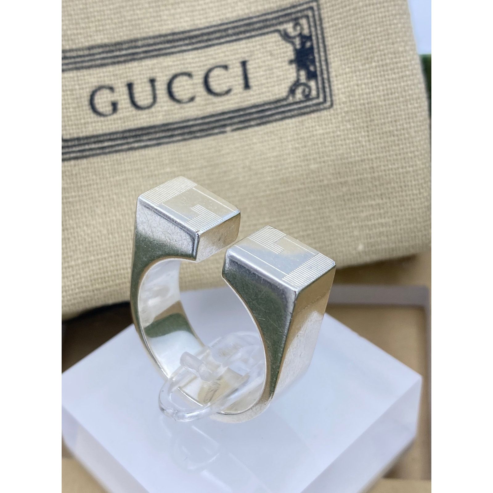 Gucci Authentic Gucci Sterling Silver GG Open Ring – Size 10 Size ONE SIZE - 1 Thumbnail