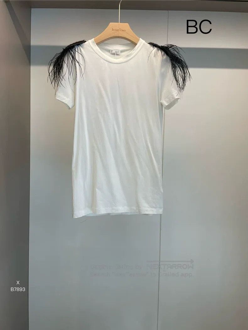 Brunello Cucinelli Brunello Cucinelli White Cotton Ostrich Feather Shoulder P Size L / US 10 / IT 46 - 1 Thumbnail