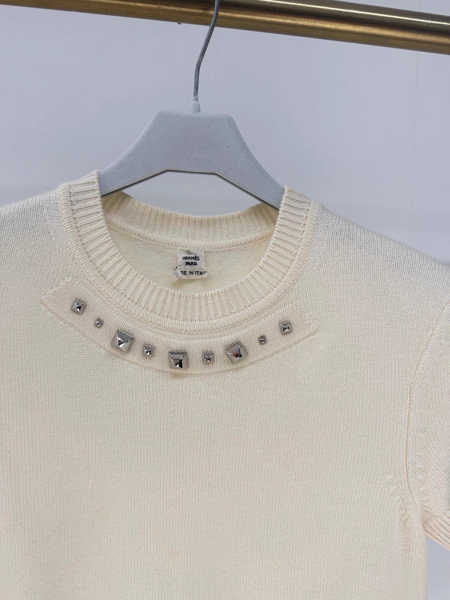 Hermes Hermes Studded Cream Knit Top 36 Size XS / US 0-2 / IT 36-38 - 2 Thumbnail