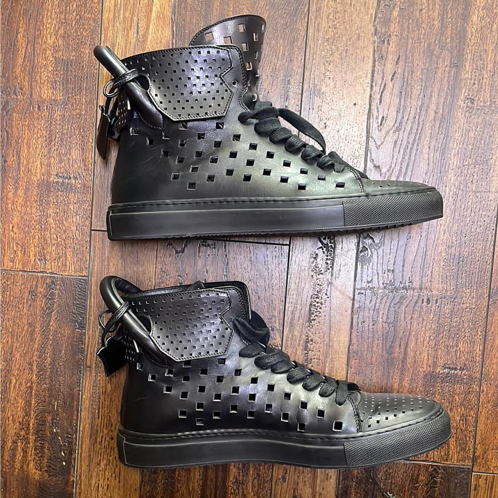 image of Buscemi 125Mm Perforated Leather High Top Sneaker 8.5 No Box in Black, Men's
