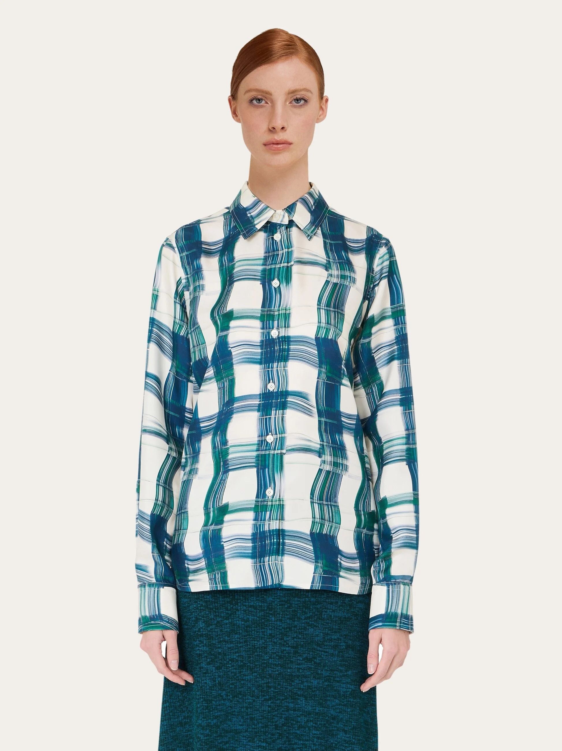 Salvatore Ferragamo o1s1rm0426 Tartan Shirt in Blue/White Size M / US 6-8 / IT 42-44 - 2 Thumbnail