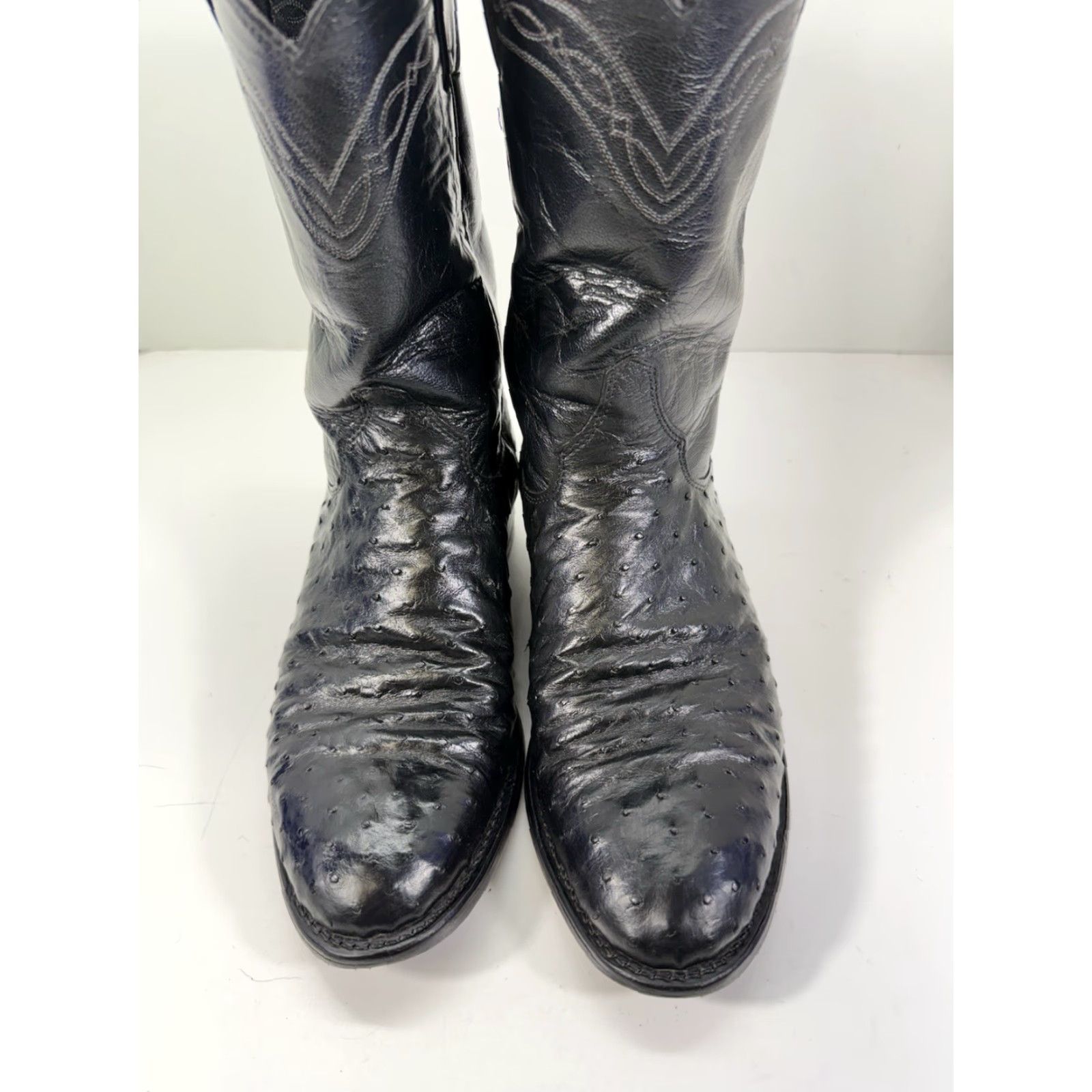 Justin Boots Justin Full Quill Ostrich Boots Men 7.5 EE Wide Black Leather Western 3171 Size US 8 / EU 41 - 2 Thumbnail