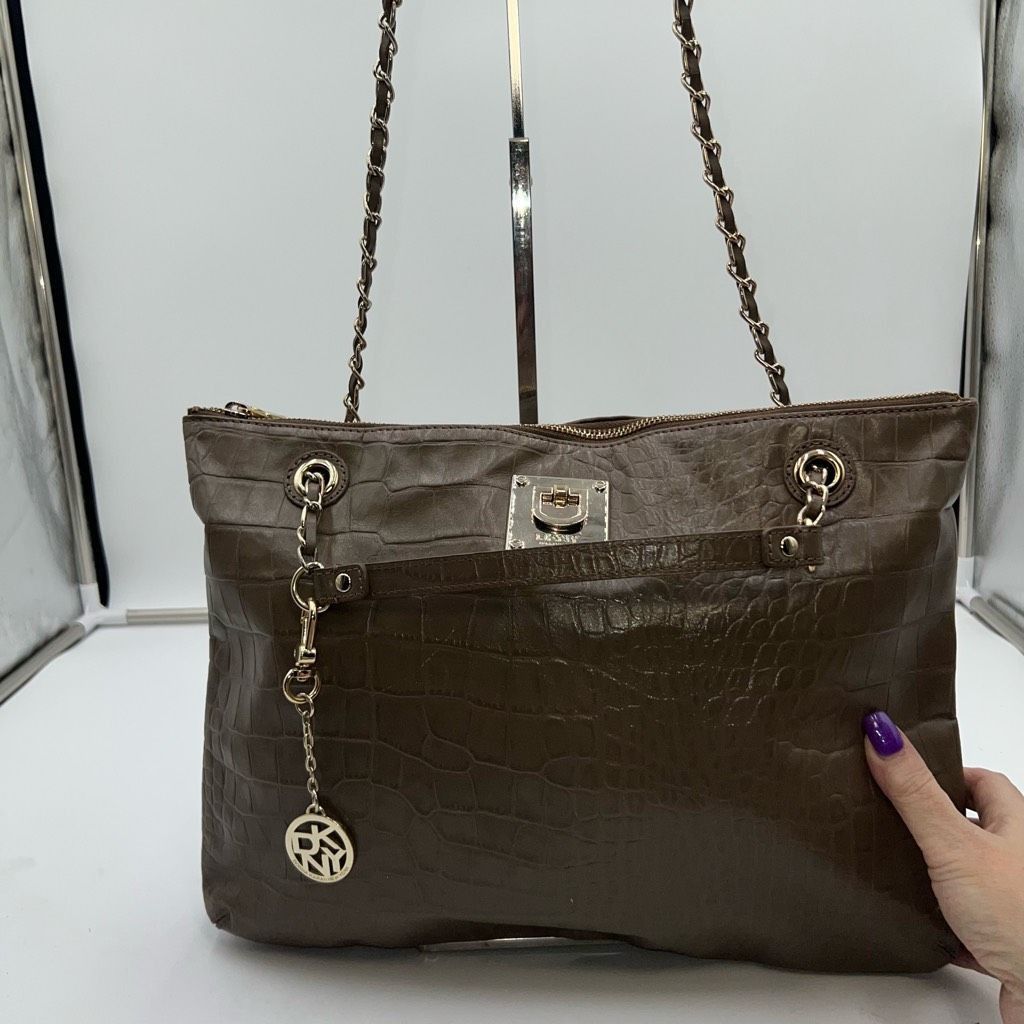 DKNY DKNY Croc Embossed Leather Adjustable Woven Chain Tote Size ONE SIZE - 3 Thumbnail