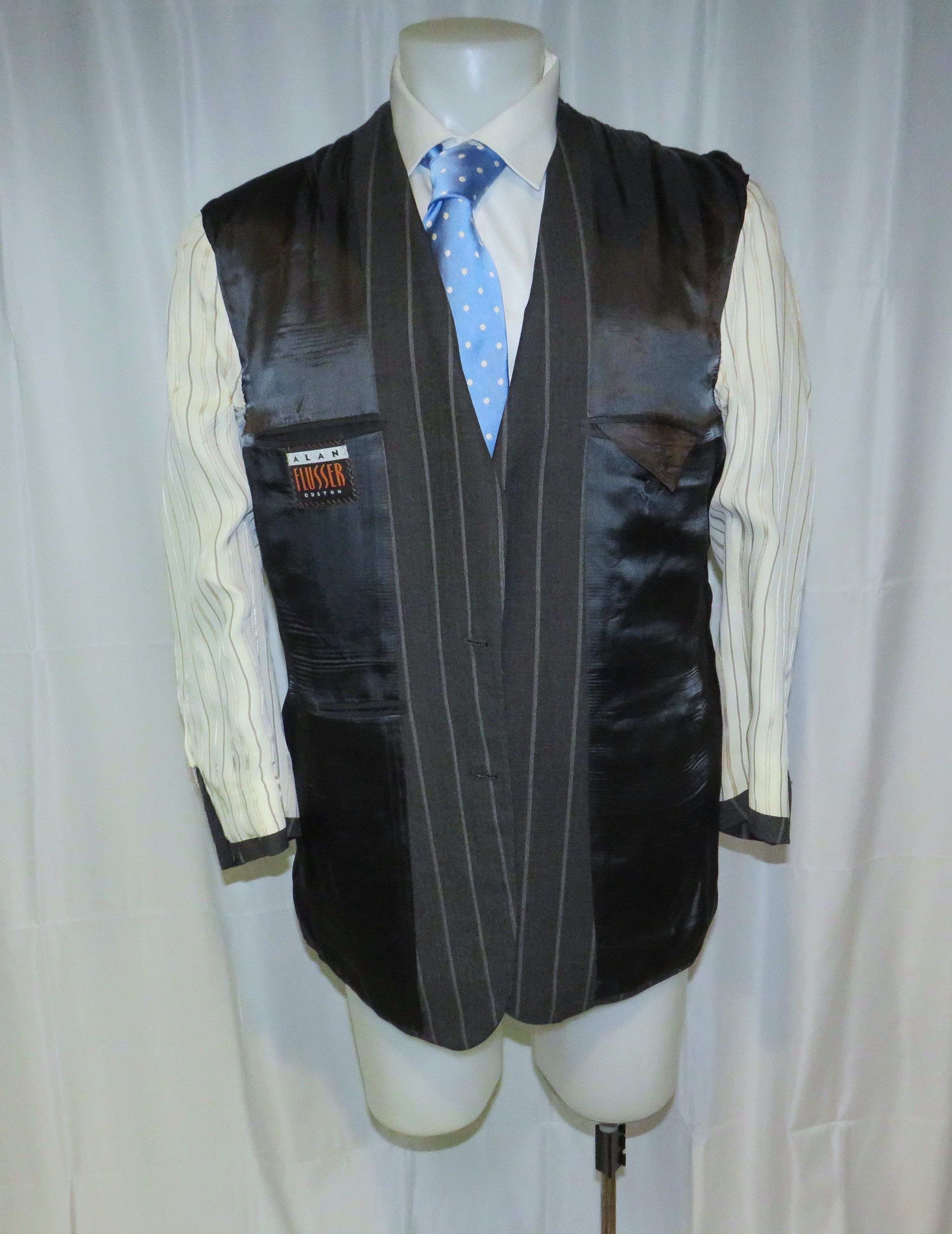 Alan Flusser × Martin Greenfield Bespoke Charcoal Gray Broadstripe Two Button Suit 40L Size 40L - 13 Thumbnail