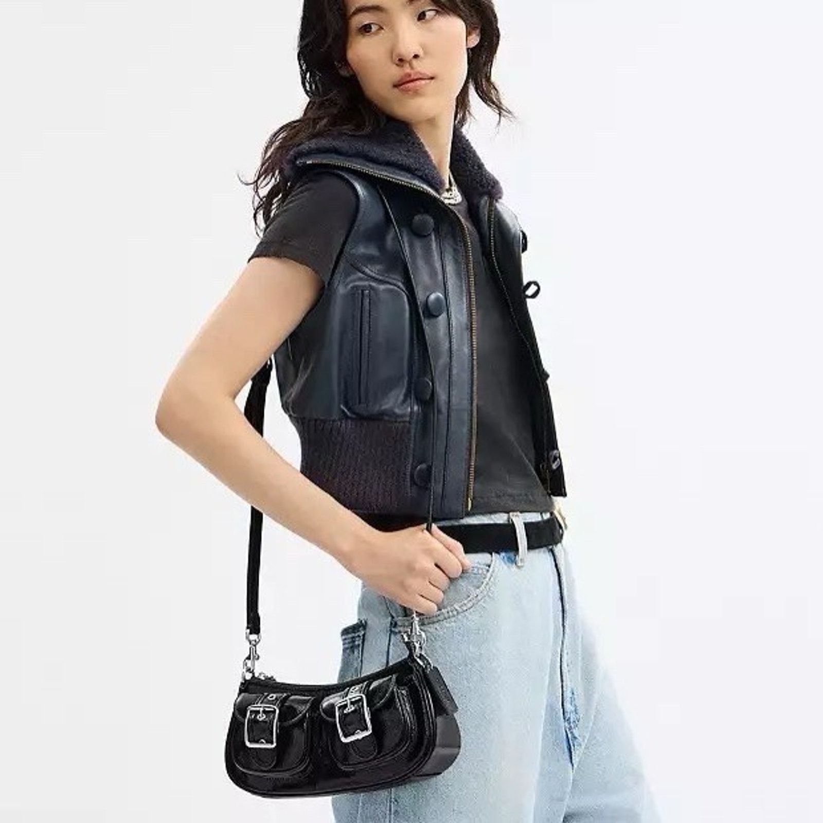 Coach NWT Coach CBJ01 Glazed Leather Ashton Shoulder Bag Black Size ONE SIZE - 10 Thumbnail
