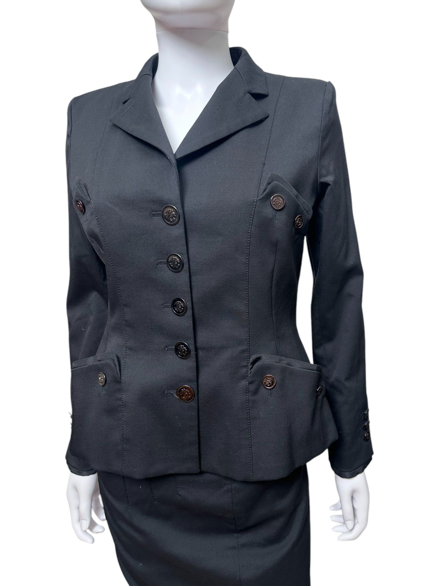 Roberto Cavalli S/S 2008 Buttoned Pockets Wool Black Tailleur Size M / US 6-8 / IT 42-44 - 5 Thumbnail