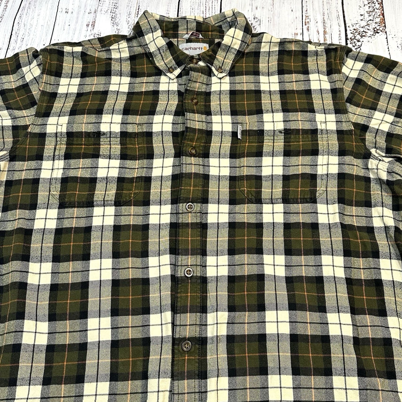 Carhartt Carhartt Workwear Shirt Mens 2XL Green Plaid Button-Down Regular Fit Flannel Long Sleeve Bar Pockets Logo Patch Button-Down Collar Workwear 2XL Mens Size US XXL / EU 58 / 5 - 4 Thumbnail