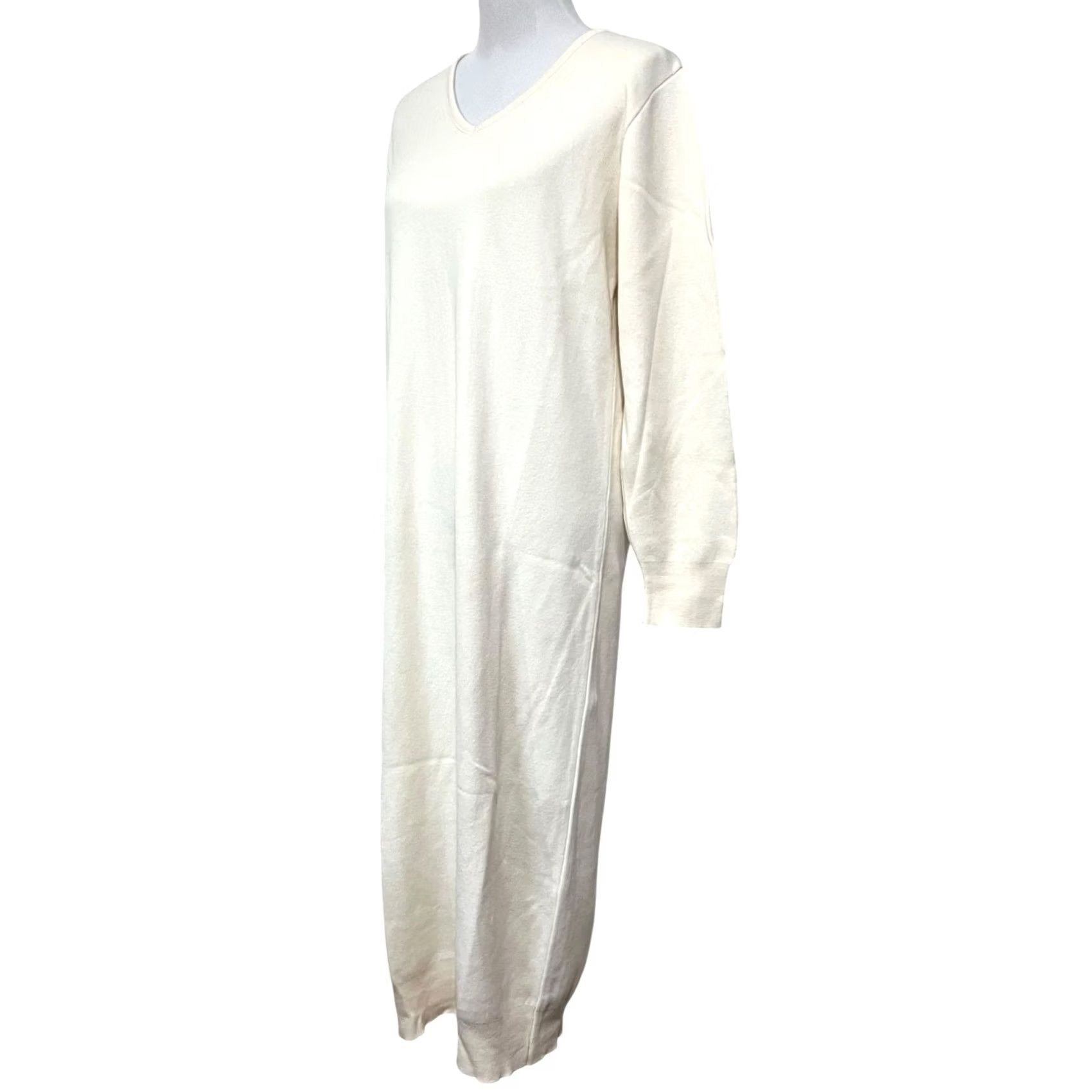 Vintage VINTAGE Joan Vass Sweater Dress Maxi Cotton Knit Ivory Cream Long Sleeve Sz 8-10 (1) Size M / US 6-8 / IT 42-44 - 3 Thumbnail