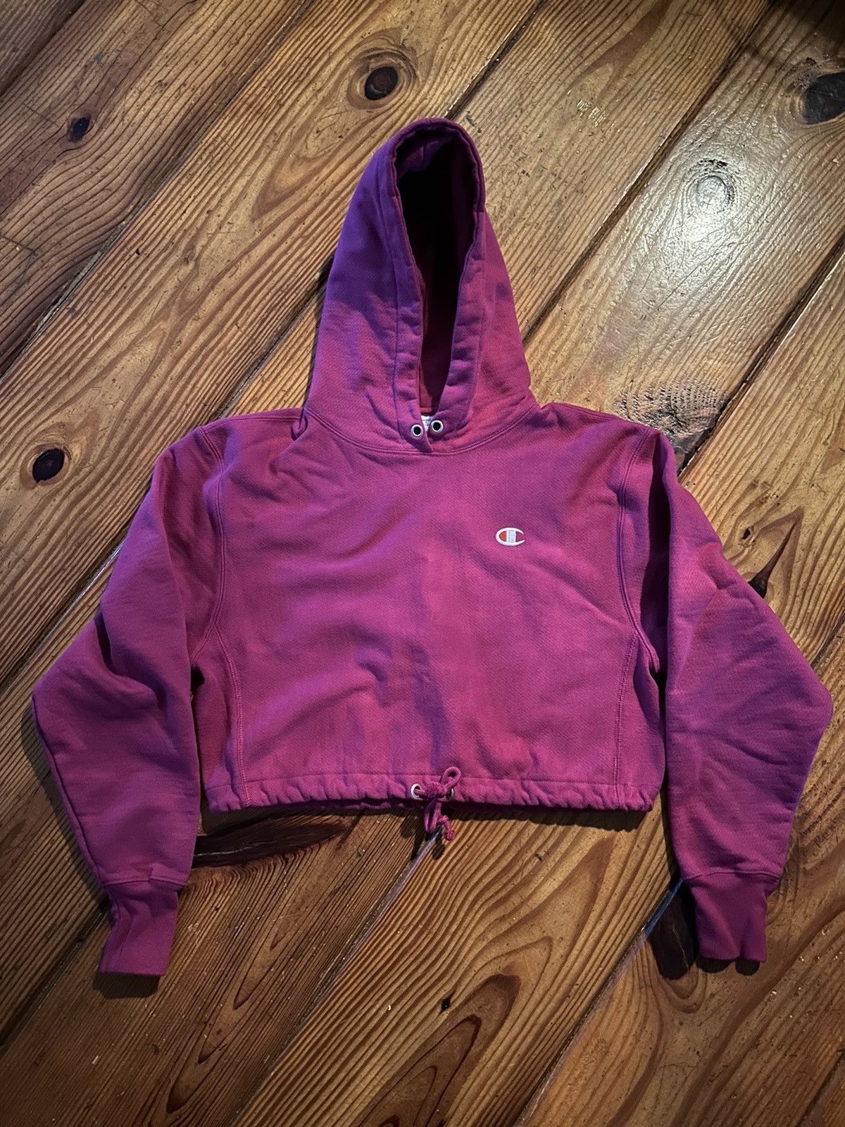 image of Cropped Champion Hoodie W/ Hem Chords in Hot Pink, Women's (Size XS)