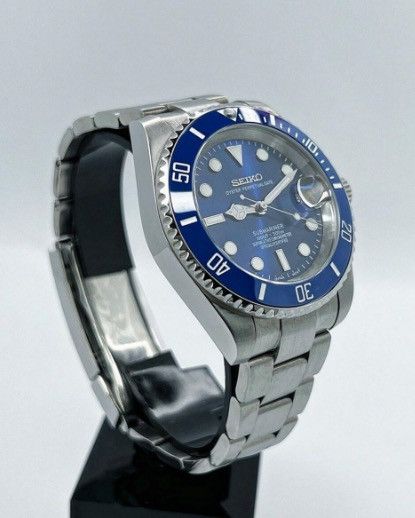 Japanese Brand Seiko Mod Submariner Date Smurf Blue Oyster Steel Watch NH35 Size ONE SIZE - 3 Thumbnail