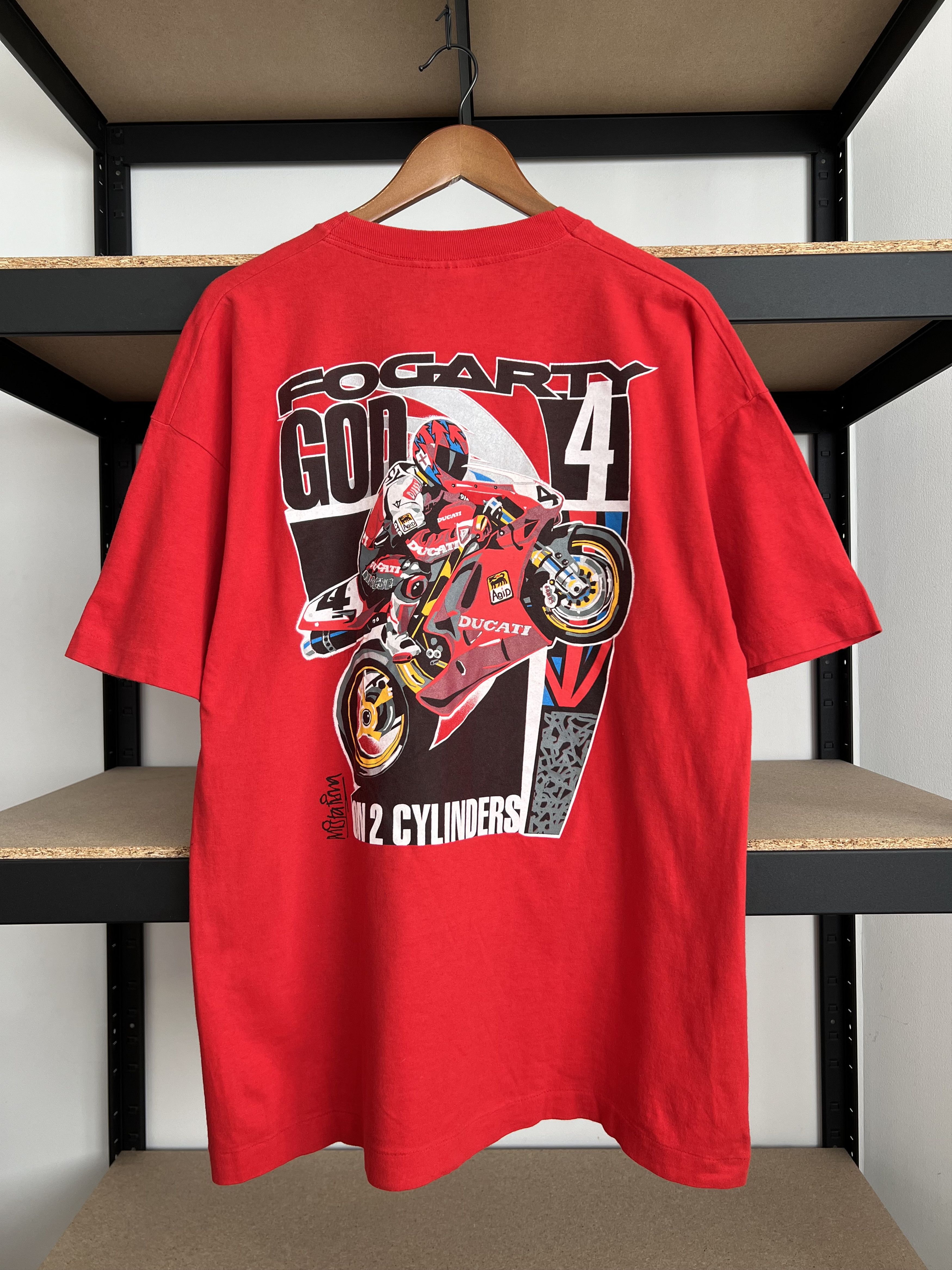 Ducati Vintage 90s Ducati Carl Fogarty Foggy Moto Racing T-shirt Size US XL / EU 56 / 4 - 1 Thumbnail