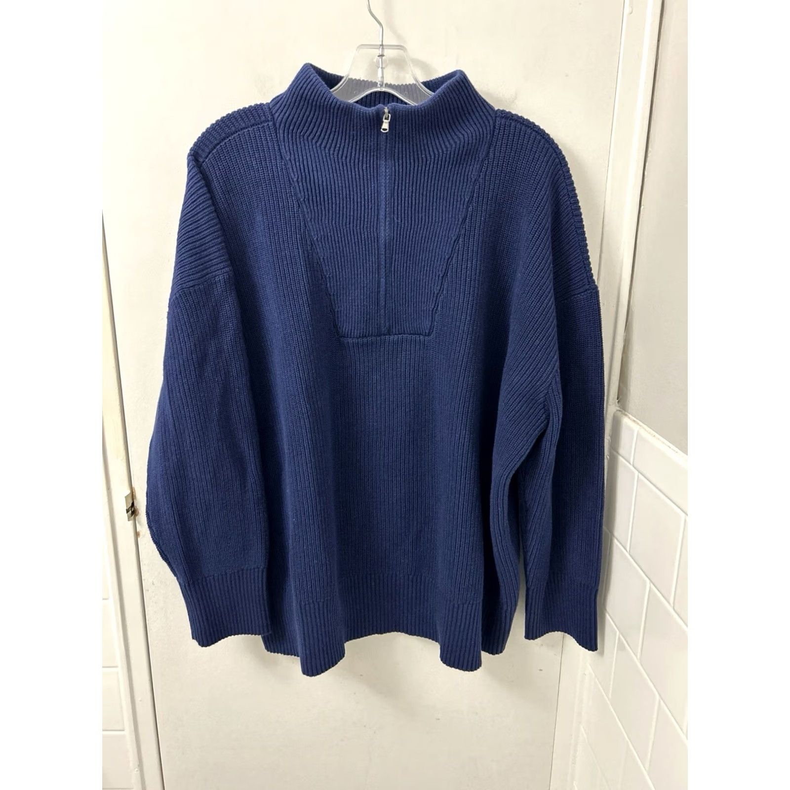 Lands' End VINTAGE Lands' End Drifter Sweater Womens 2X Navy Blue Cotton Ribbed 1/4 Zip Pullover NWT Size XXL / US 16-18 / IT 52-54 - 5 Thumbnail