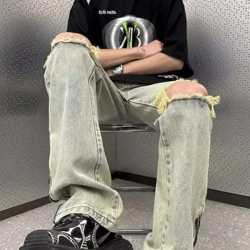 Japanese Brand Retro ripped straight leg jeans Size US 32 / EU 48 - 4 Thumbnail