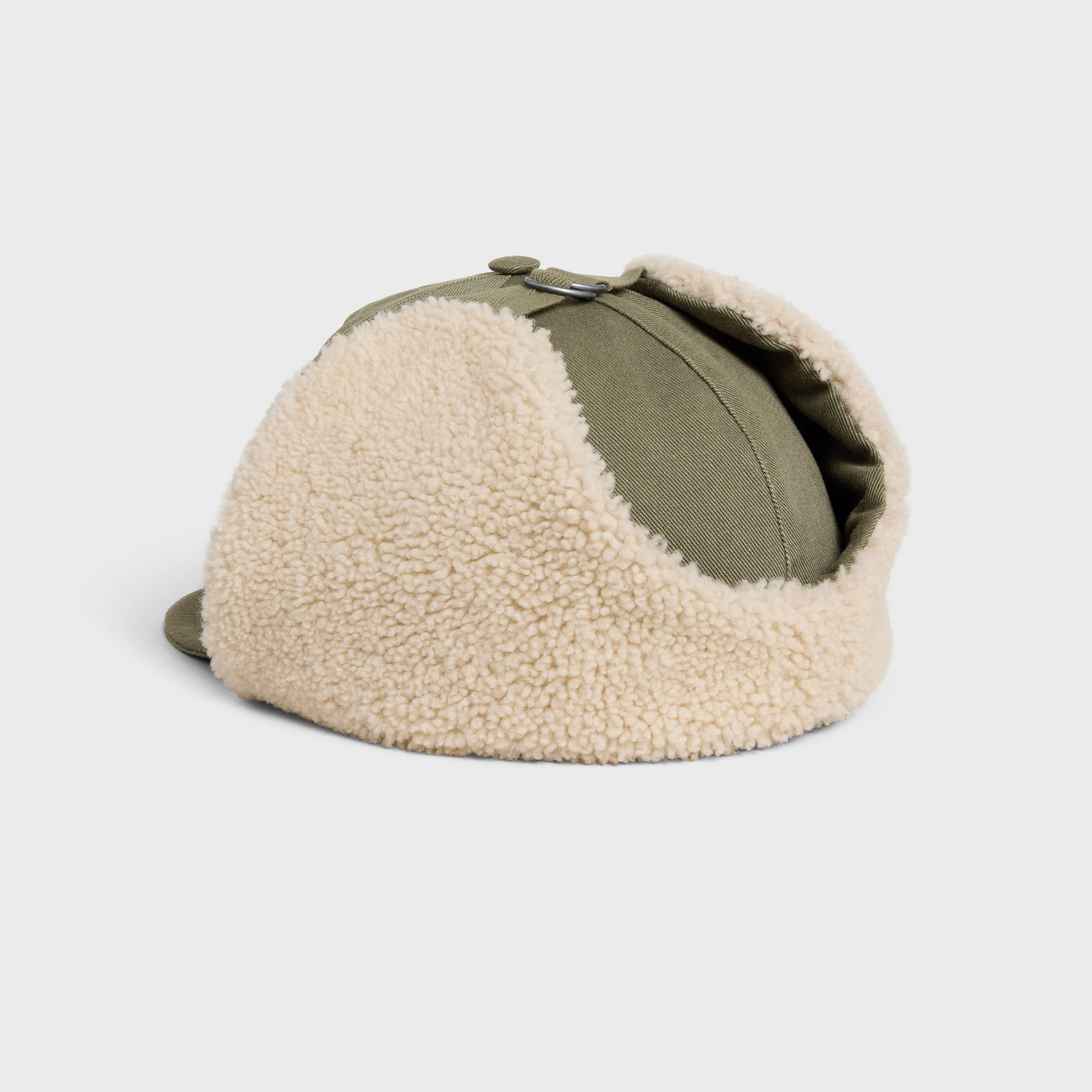 Celine CELINE Triomphe Chapka Shearling & green cotton ear flap hat Size ONE SIZE - 3 Thumbnail