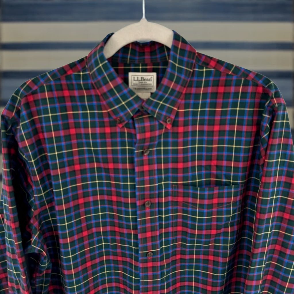 Vintage LL Bean Mens Plaid Shirt Button-Down Long Sleeve Button-Up Medium Regular Cotton Casual Fall Spring Men Size US M / EU 48-50 / 2 - 1 Thumbnail