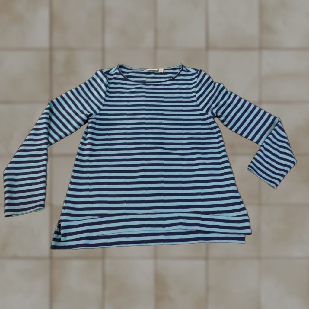 Vintage L.L. Bean Sweater Womens M Blue Striped Pullover Round Neck Outdoor Stretch Cable Knit Size M / US 6-8 / IT 42-44 - 1 Thumbnail