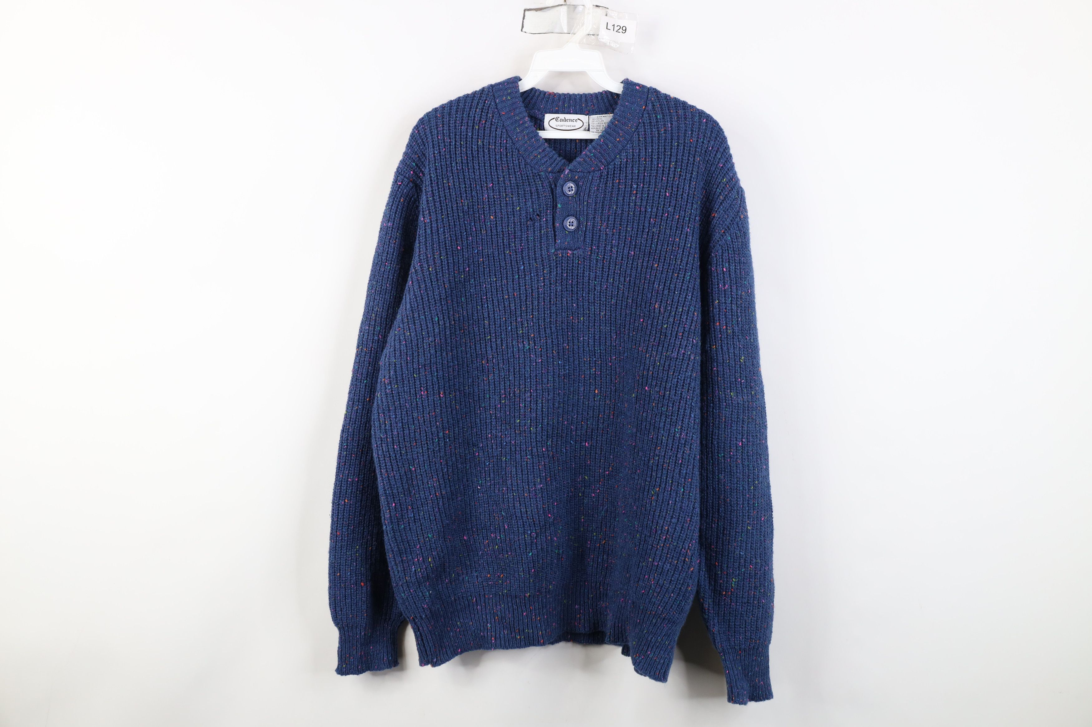 Vintage Vintage 90s Streetwear Wool Blend Ribbed Knit Henley Sweater Size US XL / EU 56 / 4 - 1 Thumbnail