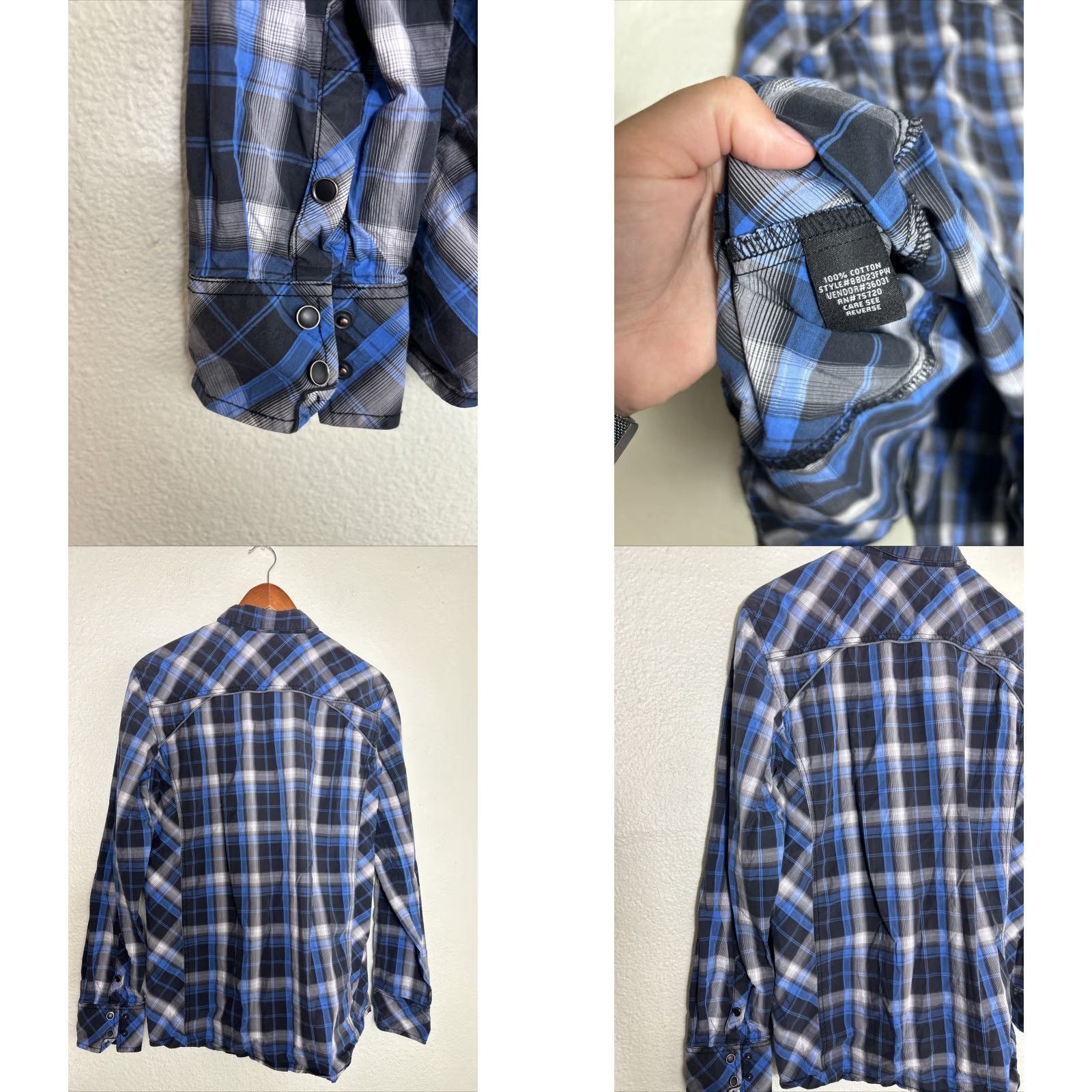 Buckle Black Buckle Black Label Shirt Mens Large Blue Gray Plaid Slim Fit Snap Up Button Collared Western Casual Business Size US L / EU 52-54 / 3 - 8 Thumbnail