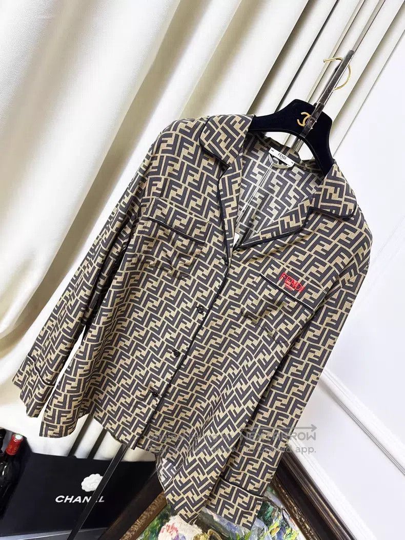 Fendi Fendi Dark Brown Double F Printed Silk Revere Collar Singl Size S / US 4 / IT 40 - 1 Thumbnail