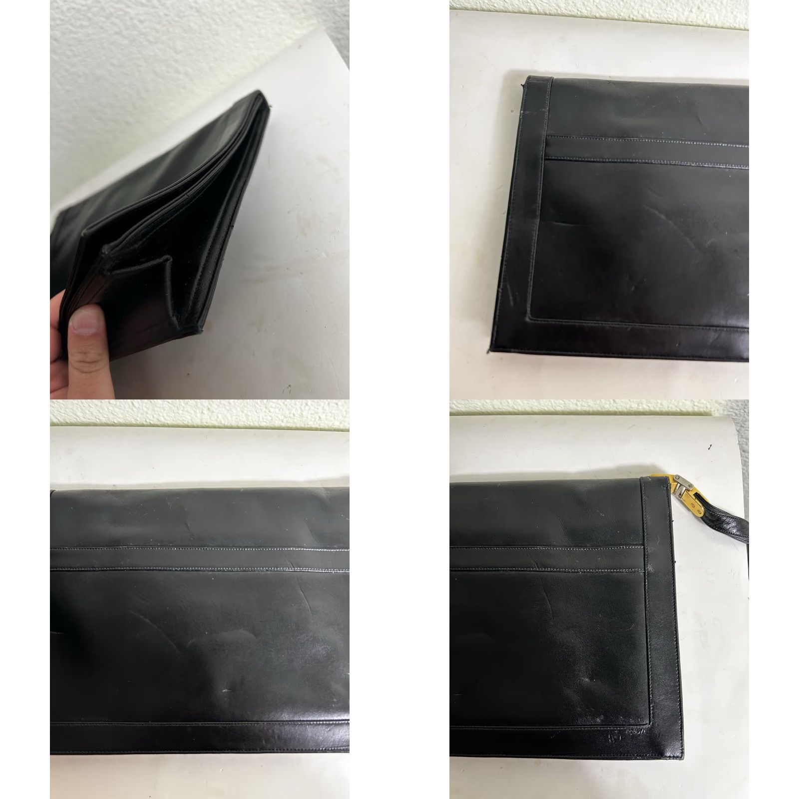 Vintage Lou Taylor Vintage Purse Black Leather Mirror Italy 12x8x1 Clutch Women Womens Size ONE SIZE - 8 Thumbnail
