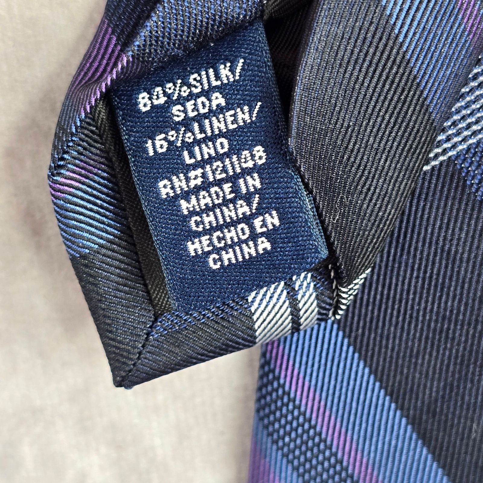 Stafford Stafford Blue Purple Plaid Tartan Silk Linen Neck Tie Men's Size 32 - 6 Thumbnail