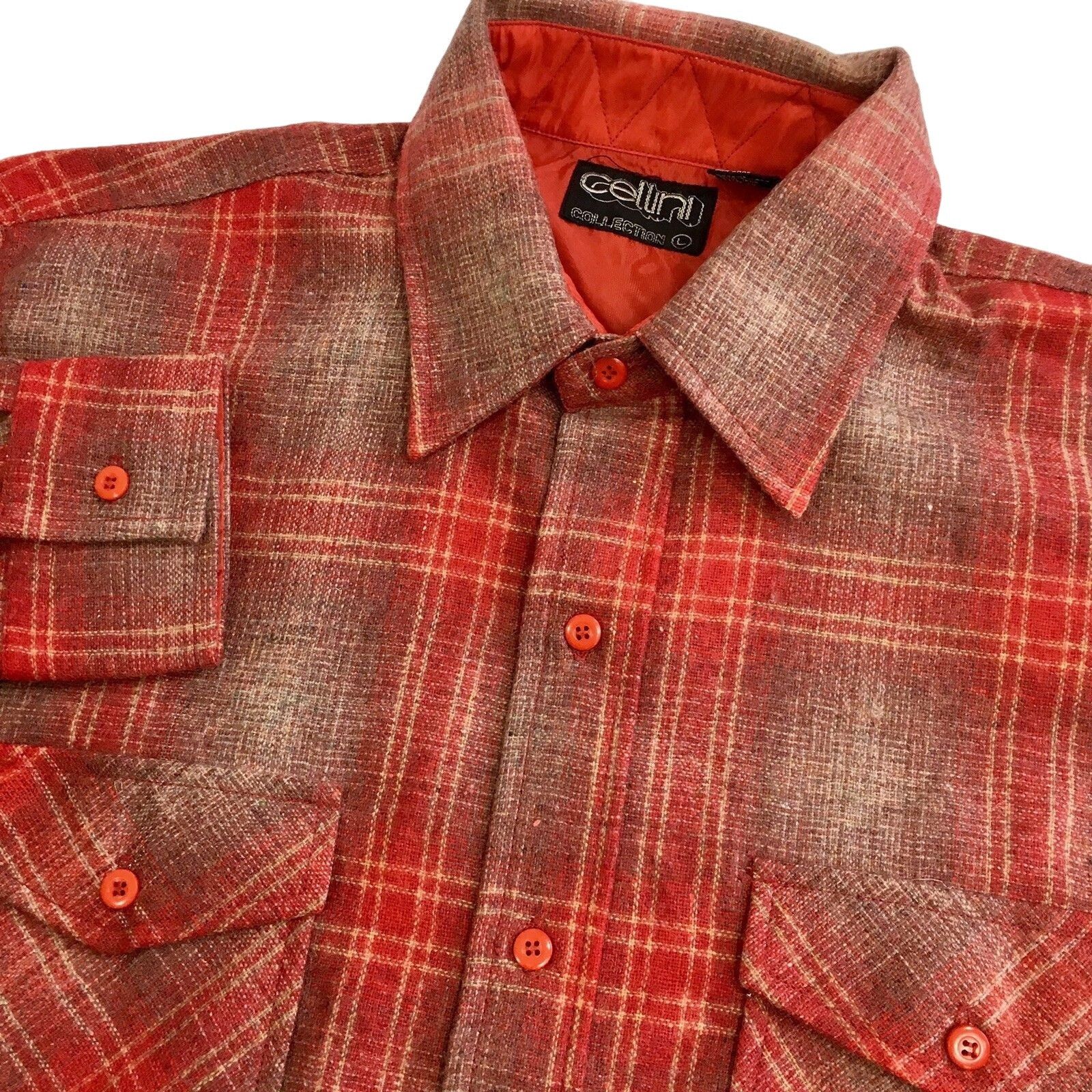 Other Vtg Cellini Red SHADOW PLAID Wool Flannel Chore Shirt Size US L / EU 52-54 / 3 - 2 Thumbnail
