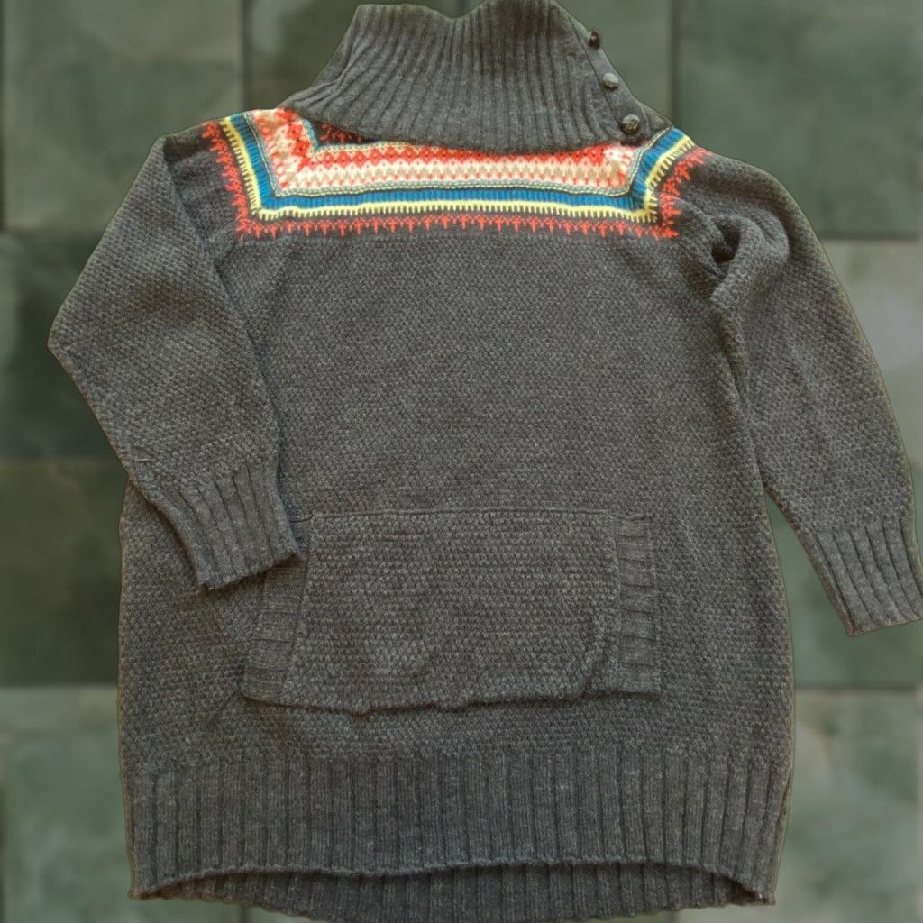 Vintage POOF Women's Fair Isle Cowl Neck Sweater Gray Small Regular Fit Pullover Size S / US 4 / IT 40 - 1 Thumbnail