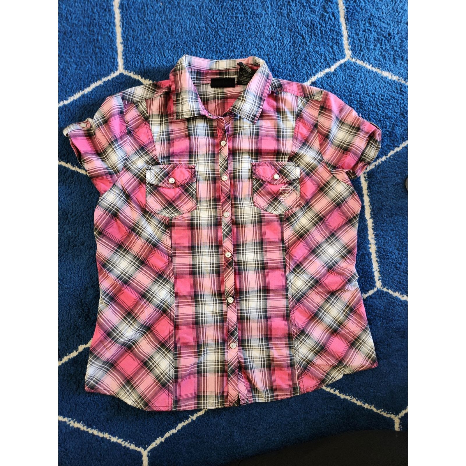 Harley Davidson Harley Davidson Women's Short Sleeve Pink Plaid Shirt Lg Size L / US 10 / IT 46 - 1 Thumbnail