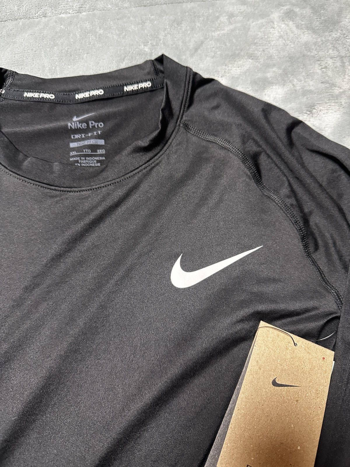 Nike New Nike PRO Dri-FIT Black Tight Fit Long Sleeve Top Swoosh Size US XXL / EU 58 / 5 - 3 Thumbnail