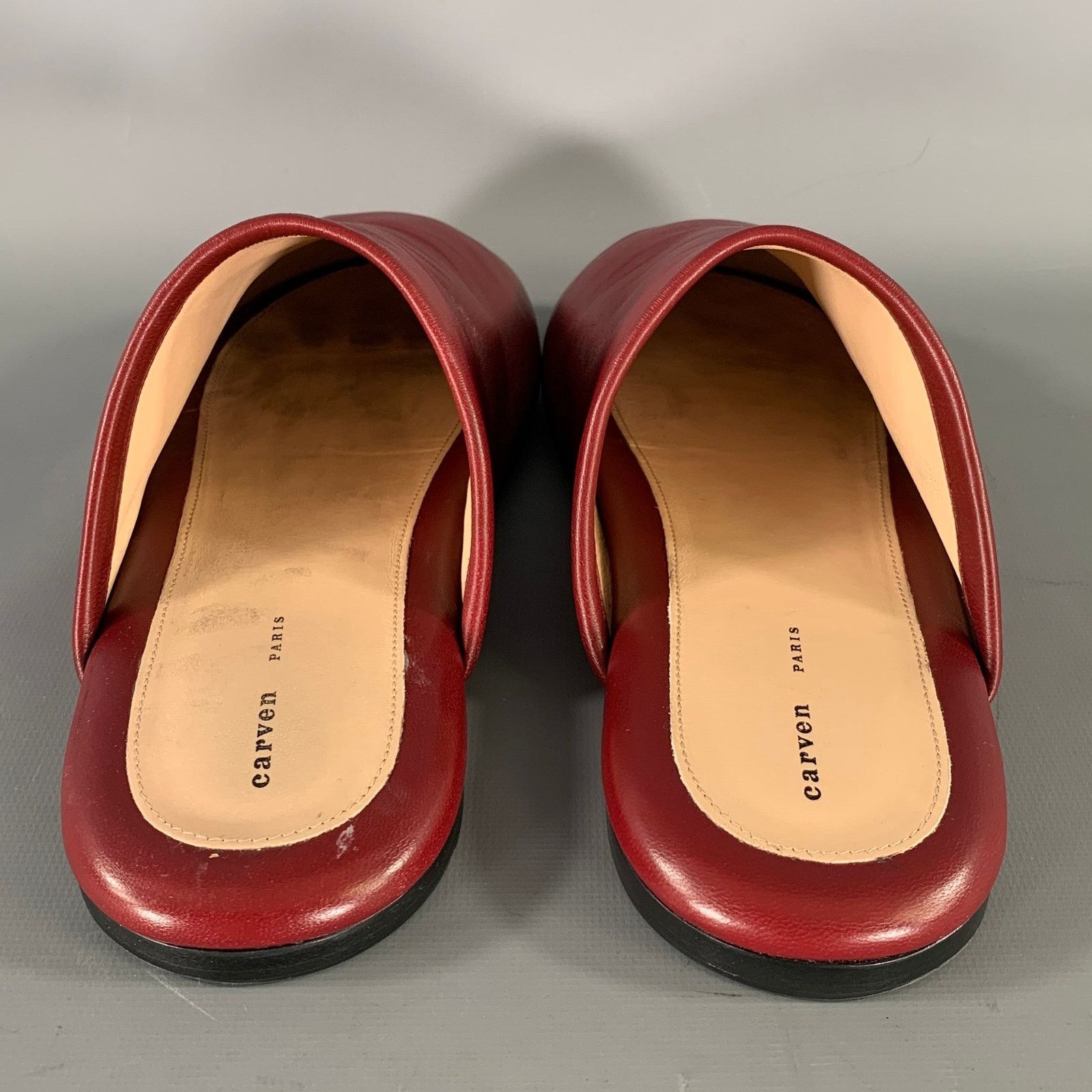 Carven CARVEN Size 10 Burgundy Leather Lambskin Slippers Flats Size US 11 / IT 41 - 3 Thumbnail
