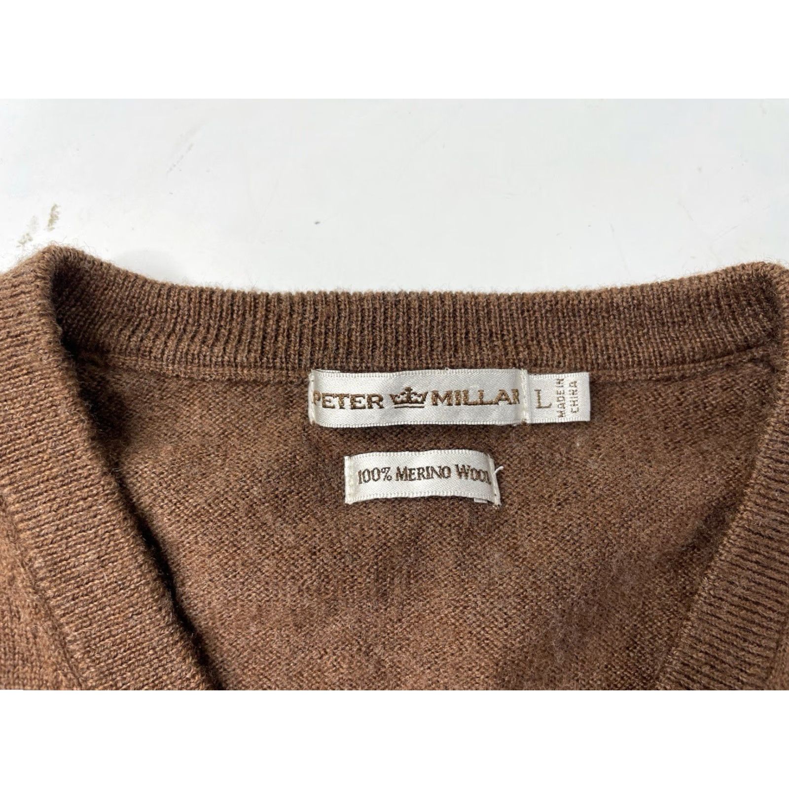 Peter Millar Peter Millar Sweater V Neck Brown Merino Wool Mens Large Pullover Knit Merino Wool Wool Classic Casual/Business Size US L / EU 52-54 / 3 - 3 Thumbnail