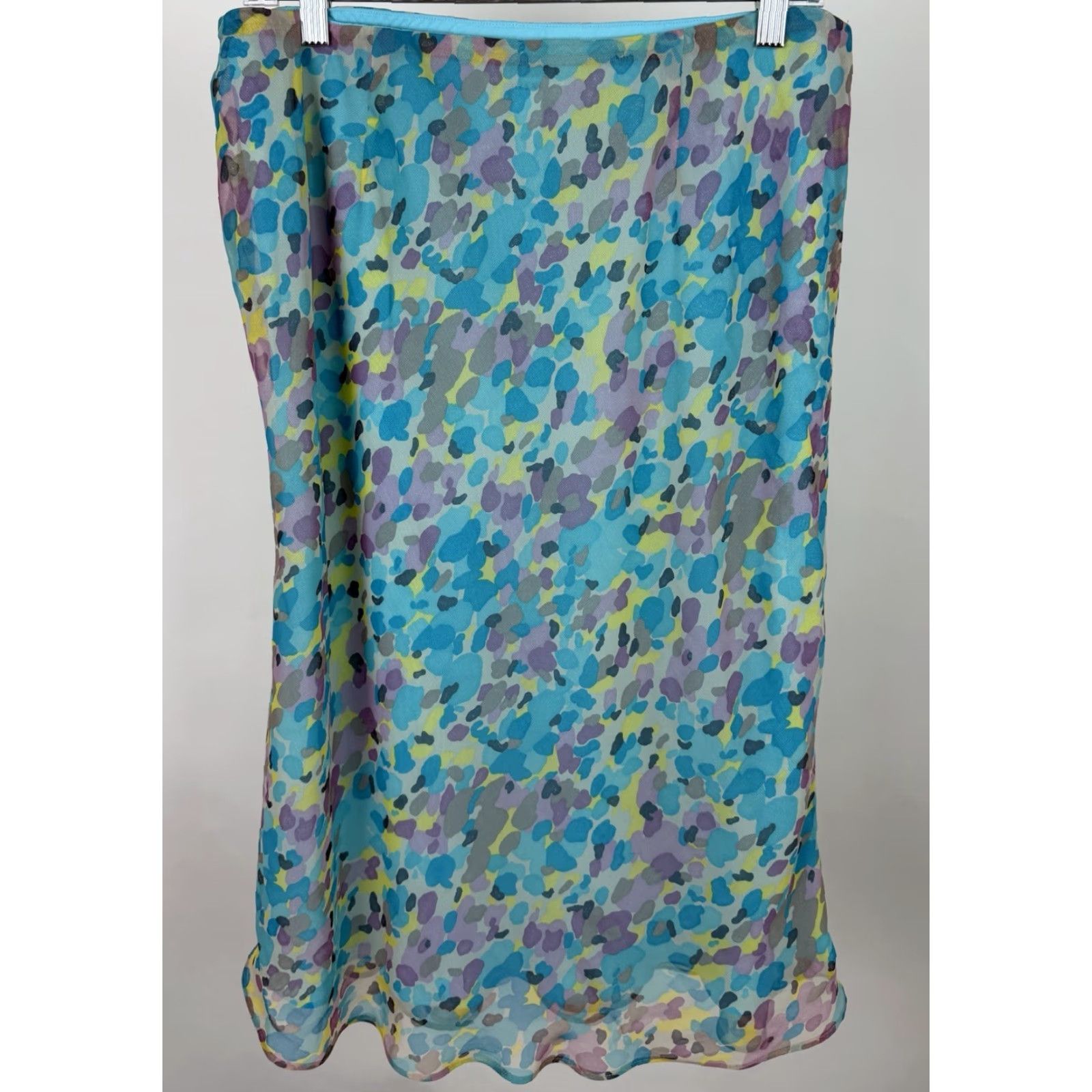 Vintage VINTAGE Y2K Midi Skirt Womens Large Blue Geometric Chiffon Wrap Style Elastic Waist Pull-on 90s Retro Size 36" / US 14 / IT 50 - 7 Thumbnail