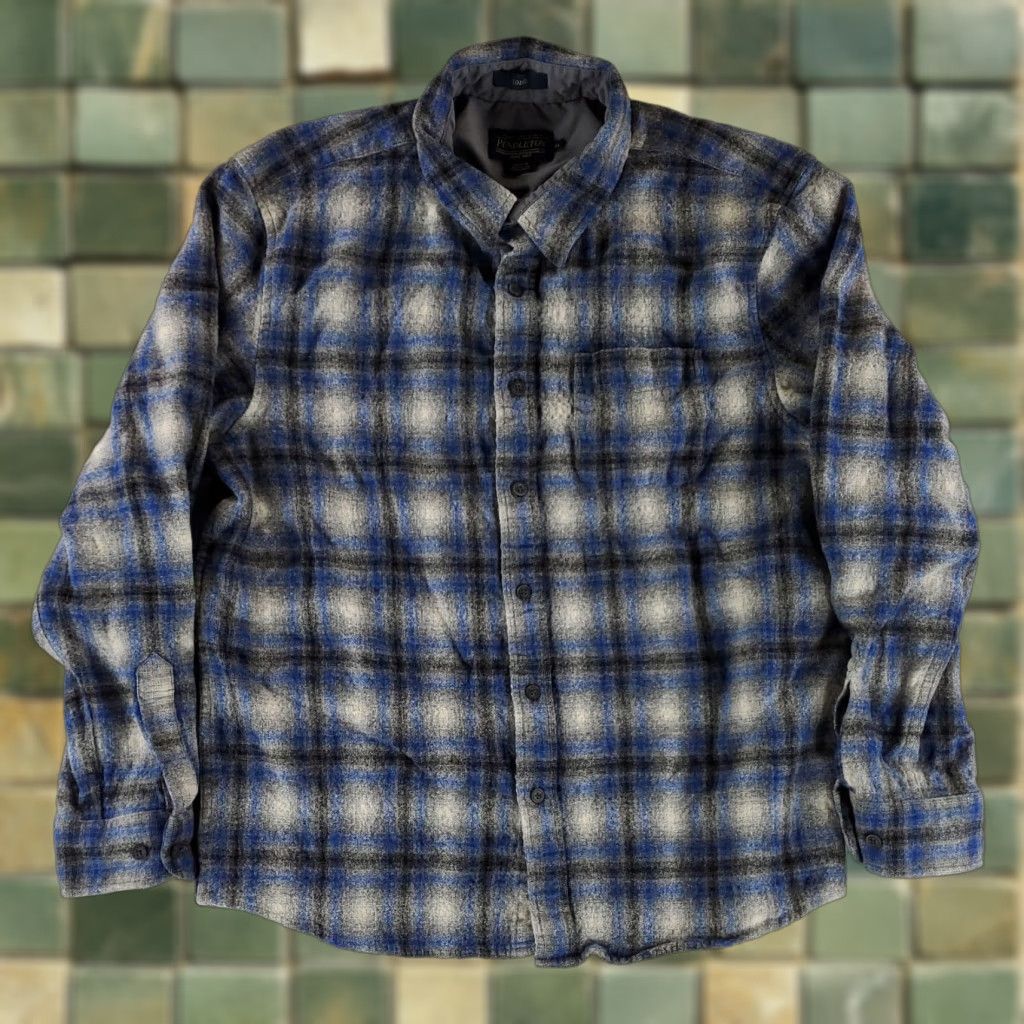 Pendleton Pendleton Lodge 100% Wool Button Up Shirt Blue Gray Plaid Long Sleeve Mens XL Women? Size US XL / EU 56 / 4 - 1 Thumbnail