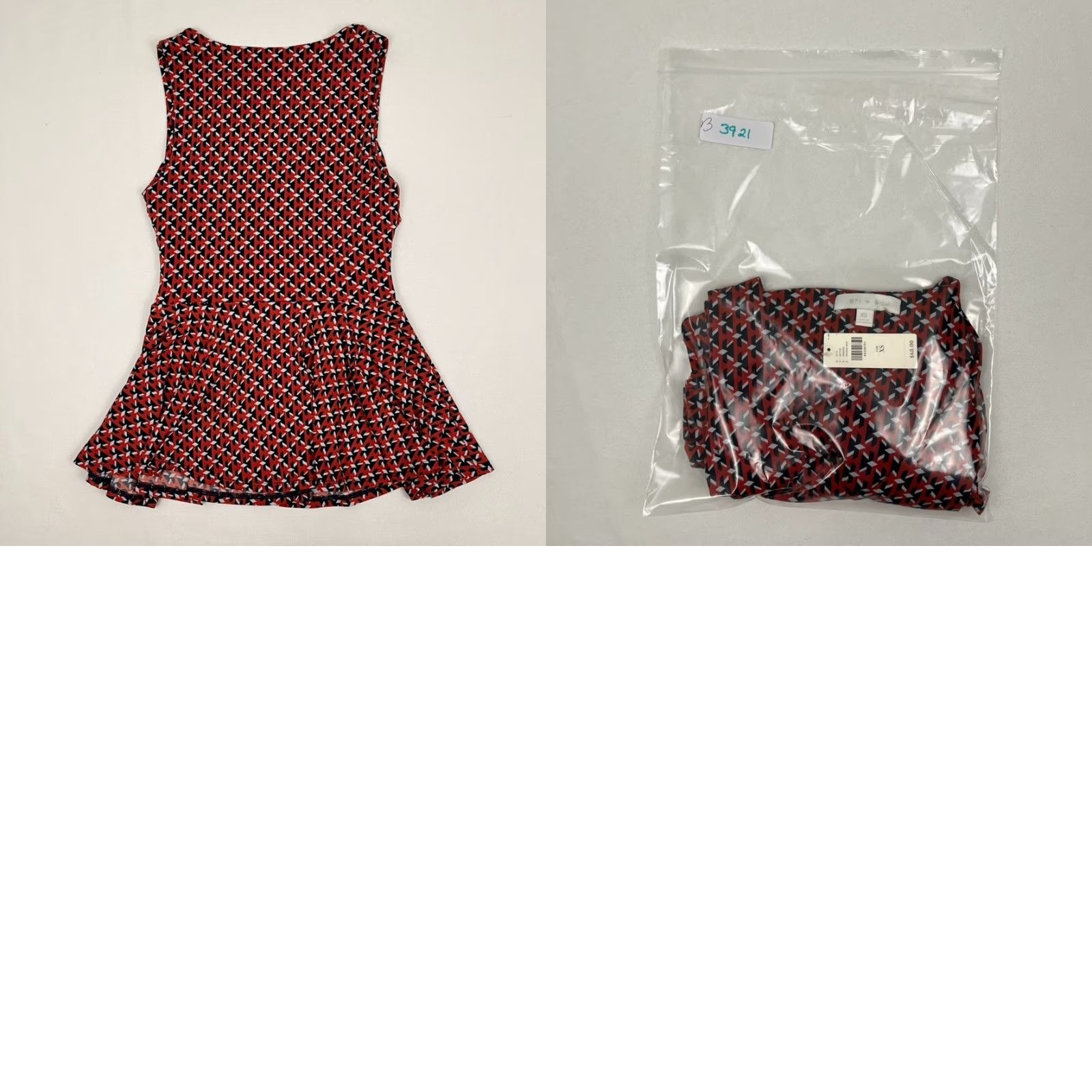 Anthropologie Anthropologie Eri + Ali Blouse Womens XS Blue Red Patterned Peplum NEW Size XS / US 0-2 / IT 36-38 - 8 Thumbnail