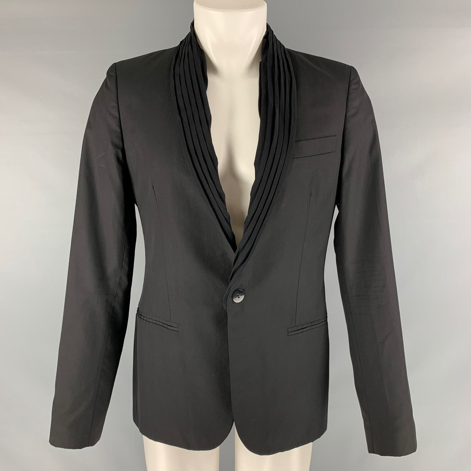 Jean Paul Gaultier Size 38 Black Solid Wool Silk Shawl Collar Sport Coat Size 38R - 1 Thumbnail
