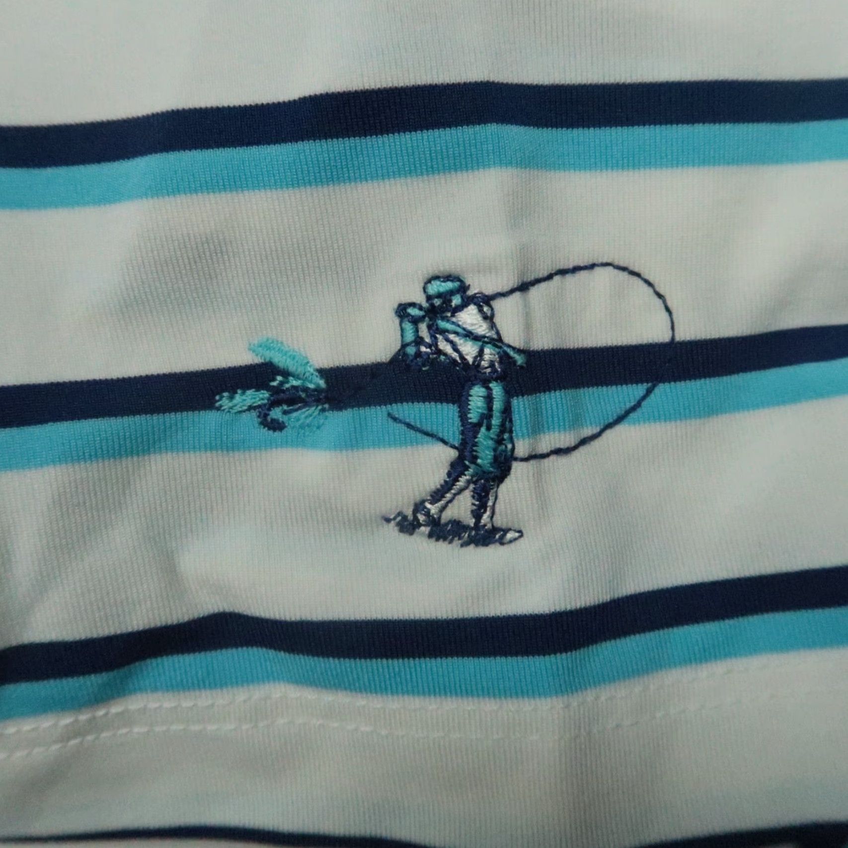 Vintage VINTAGE Greyson Polo Shirt Mens Large White Blue Striped Performance Golf Casual Size US L / EU 52-54 / 3 - 4 Thumbnail