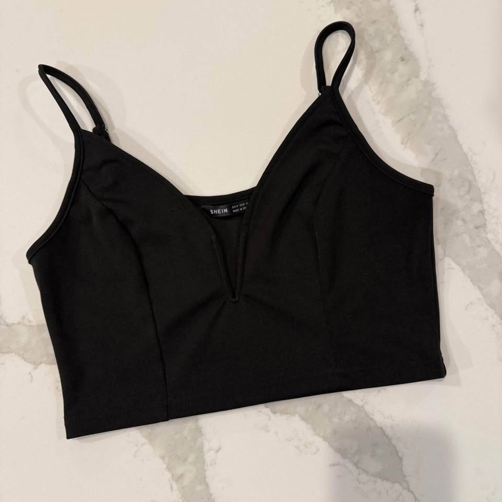 Shein SHEIN Deep V Line Black Crop Top Womens Medium Chic Sexy Size M / US 6-8 / IT 42-44 - 1 Thumbnail