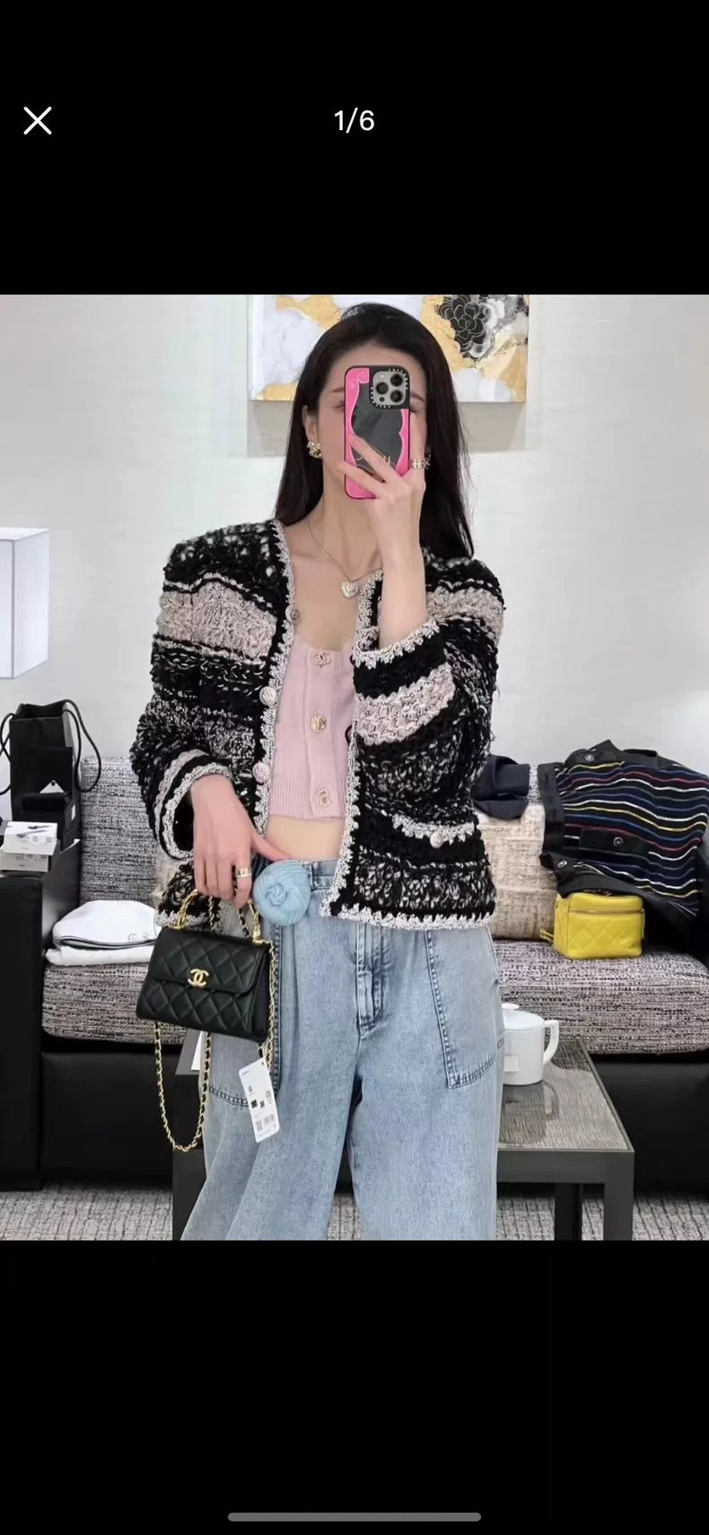 Chanel Chanel Overweight black pink beaded braided jacket Size XS / US 0-2 / IT 36-38 - 9 Thumbnail