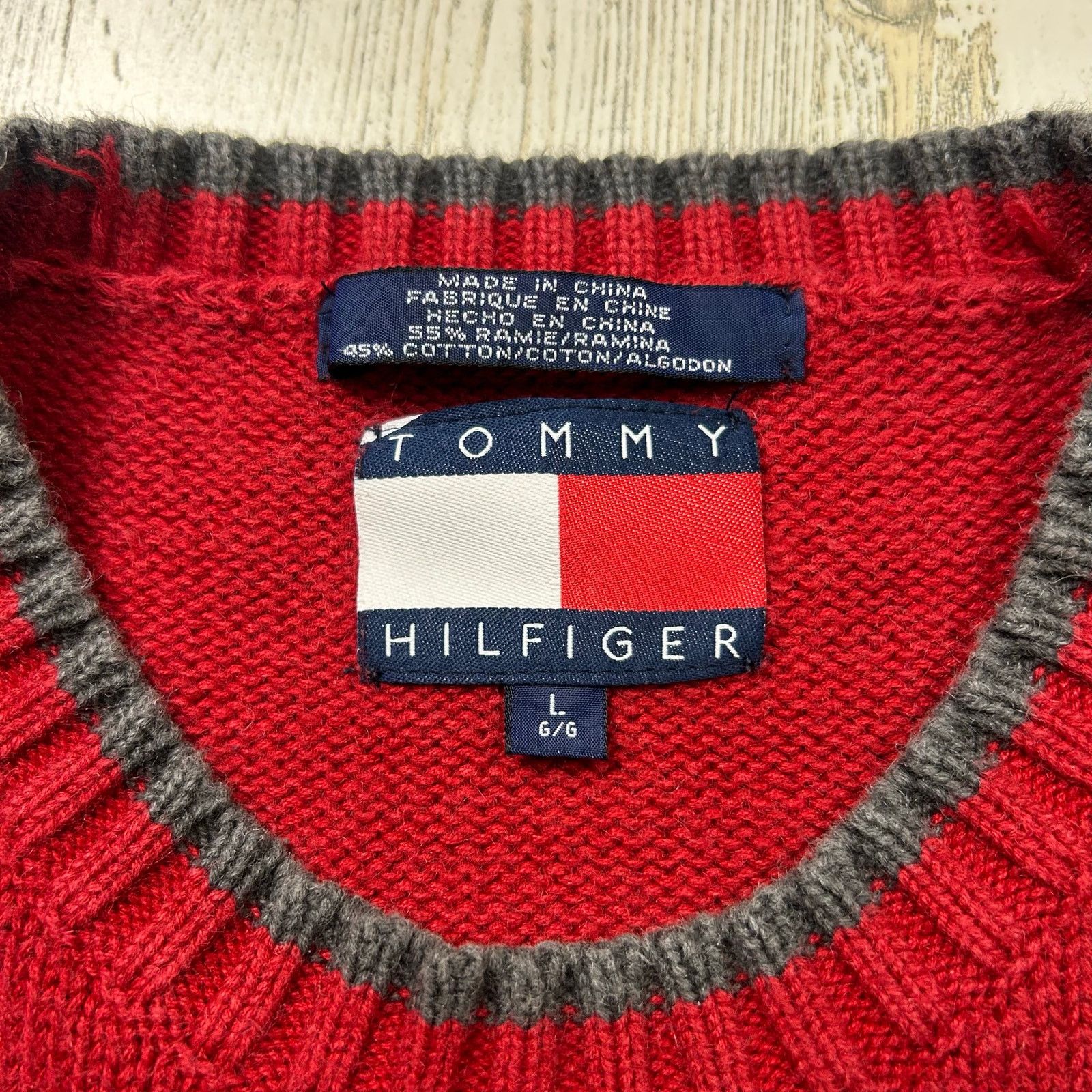 Tommy Hilfiger × Vintage Vintage Tommy Hilfiger 90s Red Cotton Pullover Sweater Size US L / EU 52-54 / 3 - 4 Thumbnail