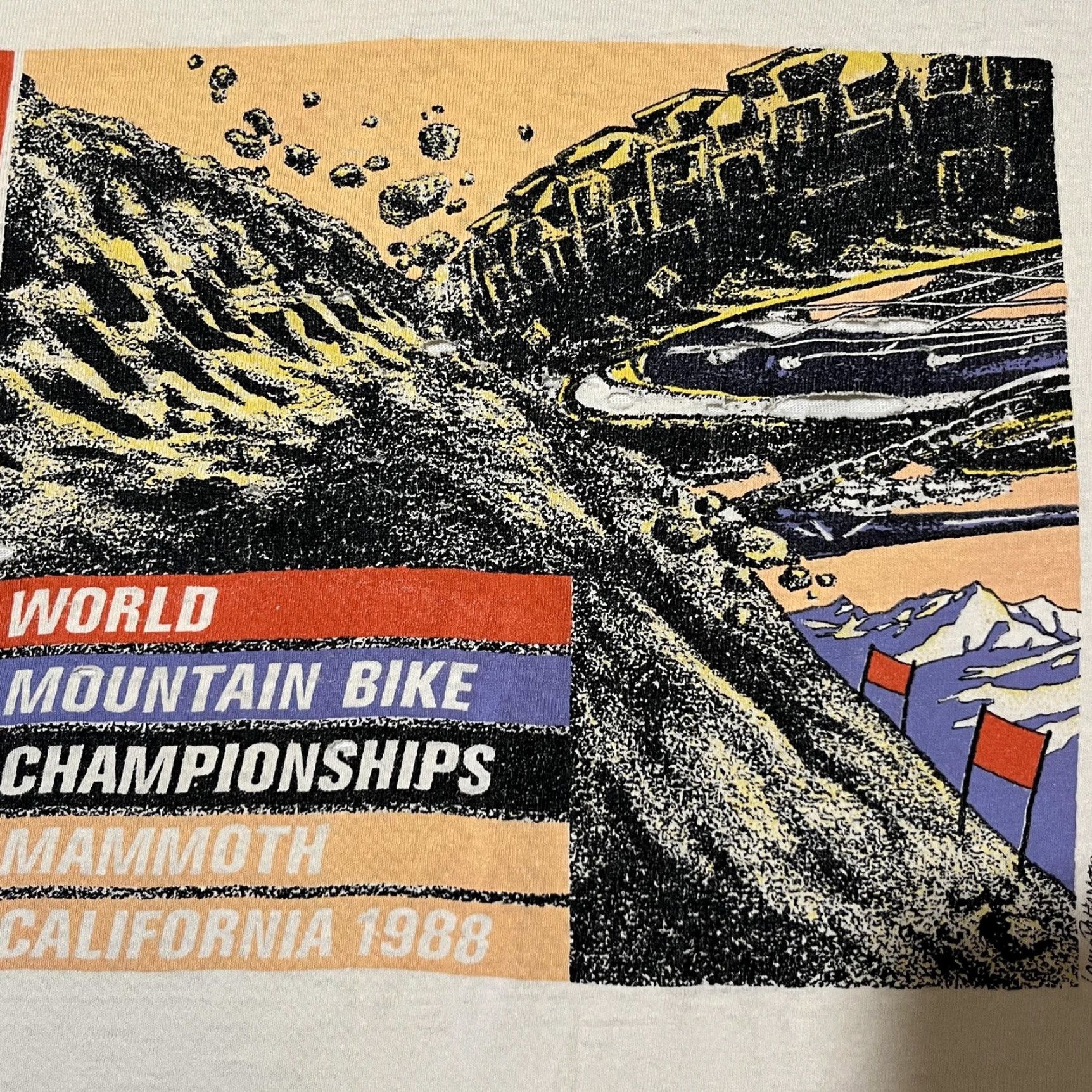VINTAGE Swatch World Mountain Bike Championships T-Shirt Mens Medium White 80s Graphic Print Short Sleeve Crew Neck 1988