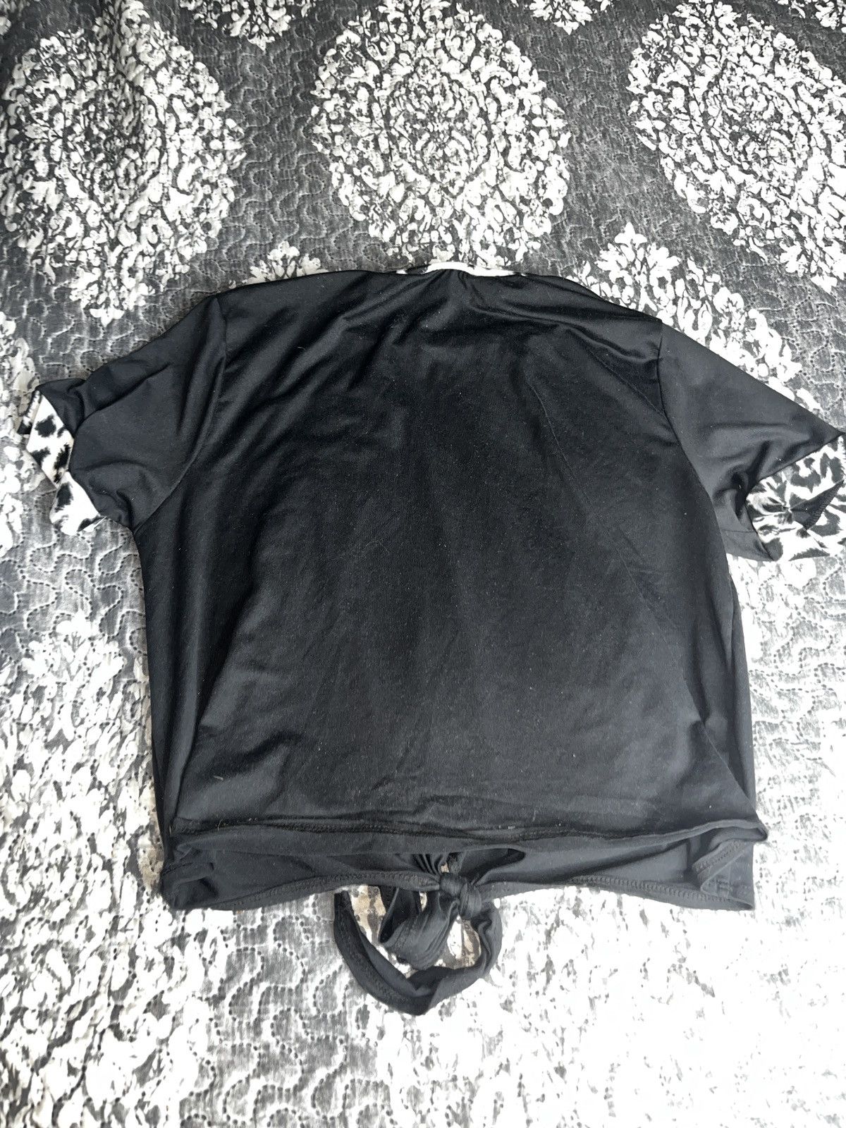 Other Yemaya Black Tie-Front Short Sleeve Top with Leopard Trim Size L / US 10 / IT 46 - 4 Thumbnail