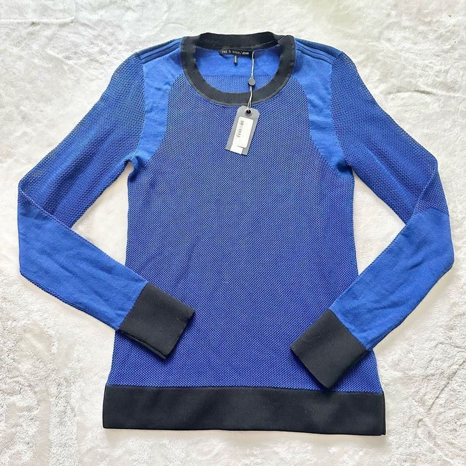 Rag & Bone Rag & Bone Mesh Knit Blouse - Blue Long Sleeve Top XS Size XS / US 0-2 / IT 36-38 - 2 Thumbnail