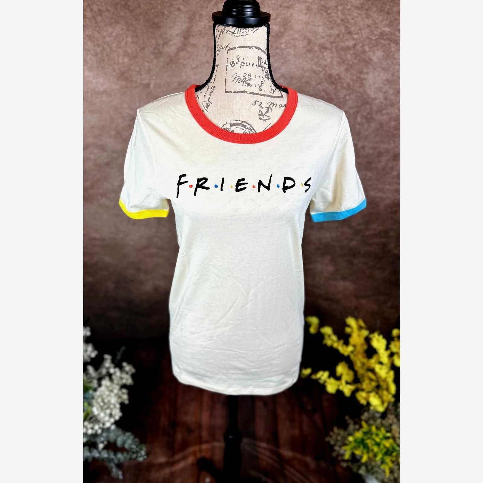 Other Friends Rainbow Beige with Multicolor Neck & Cuffs Tee M Size M / US 6-8 / IT 42-44 - 3 Thumbnail